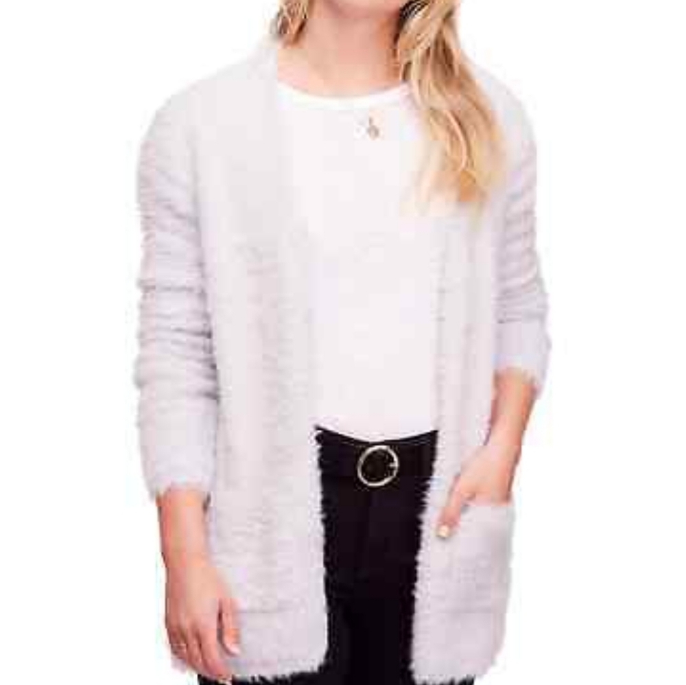 Free people faux fur cardigan size L silver